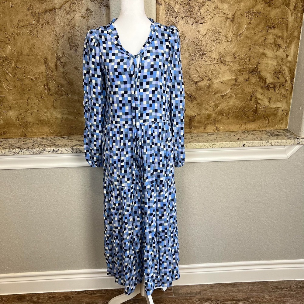 STS Sail to Sable A Line Maxi Dress XS Tiered Check Beach Vacation‎ Blue Cruise - Picture 2 of 10